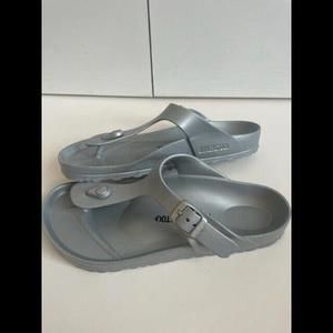 Silver Thong Birkenstock Sandals Size 40 and 9.5/10 US